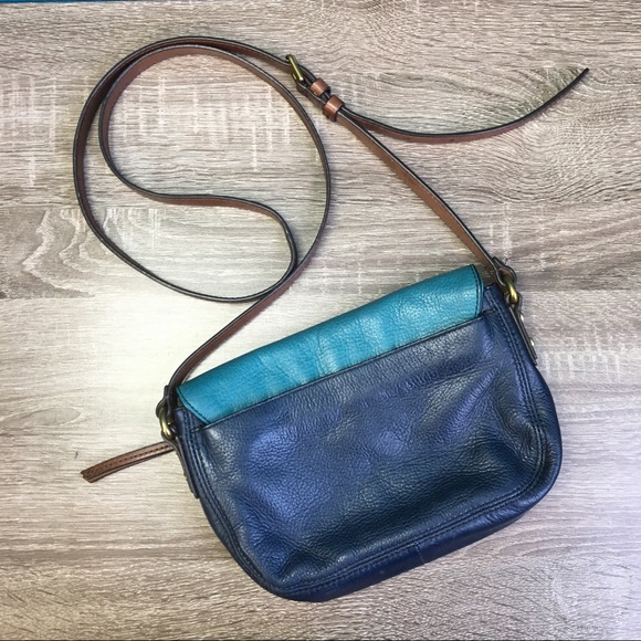 Fossil Crossbody Leather Purse, Teal & Navy - Picture 3 of 8
